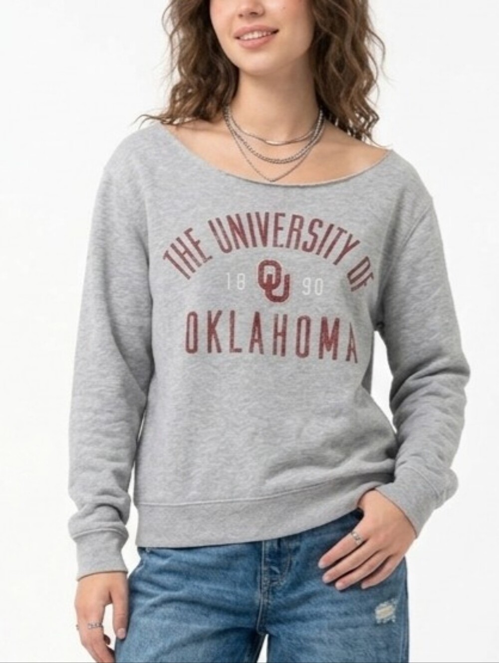 University of Oklahoma OU Sooners Womens Grey Sweatshirt Raw Hem Vintage Size M
